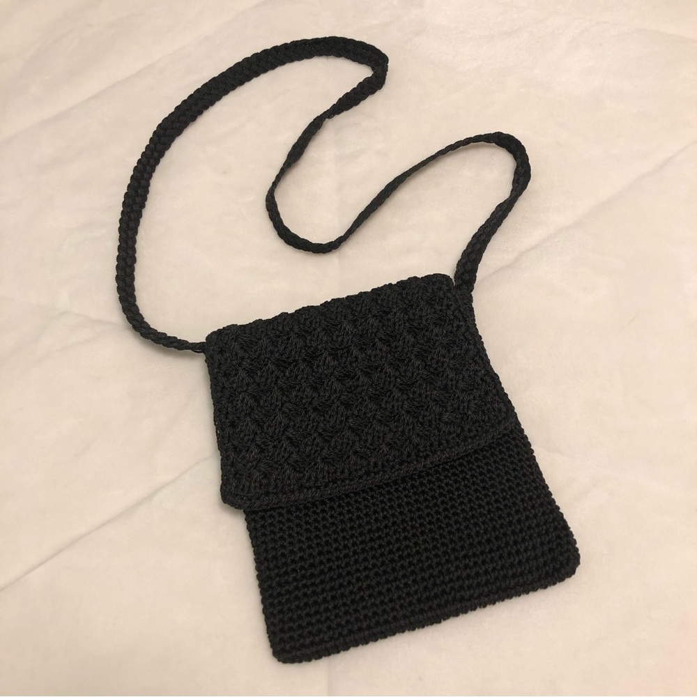 Black Crochet Flat Rectangle Crossbody Purse